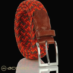 Cintura intrecciata elastica multicolore Arancio Rosso
