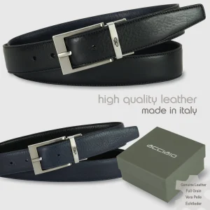 Cintura reversibile uomo double face Square pelle Nero/Blu
