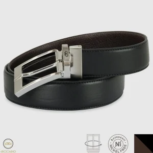 Cintura reversibile uomo double face Square pelle Nero/Marrone