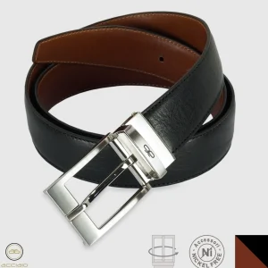 Cintura reversibile uomo double face Square pelle Nero/Cognac