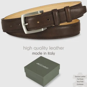 Cintura uomo classica Amber in pelle Vacchetta Moka