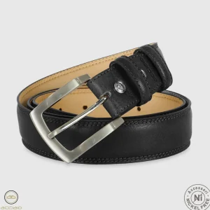 Cintura uomo classica Amber in pelle Vacchetta Nero