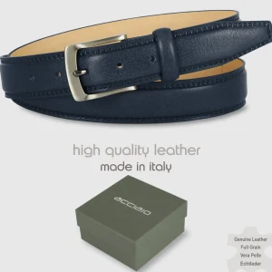 Cintura uomo classica Quarz in pelle Vacchetta Blu