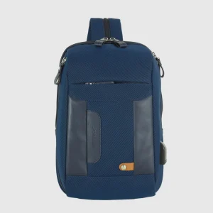 Monospalla uomo zaino piccolo Jet tessuto e pelle Blu Navy