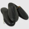 Pantofole da viaggio in pelle Toscana Nero