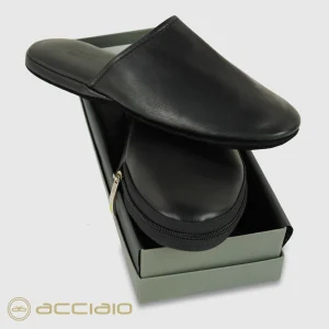 Pantofole da viaggio in pelle Toscana Nero
