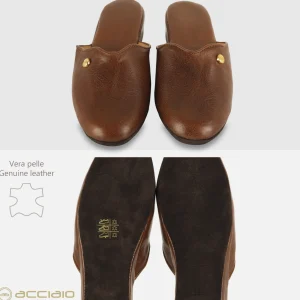 Pantofole donna in pelle Toscana Castagno