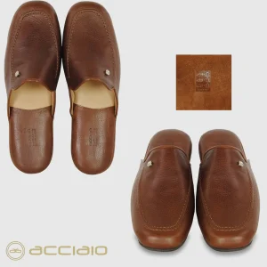 Pantofole uomo in pelle Toscana Castagno