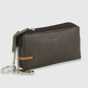 Pochette portamonete portachiavi 2 vani zip in pelle Marrone/Moka
