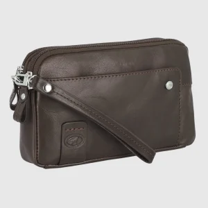 Pochette Uomo in pelle 2 vani zip borsello a mano Harry 7" Moka