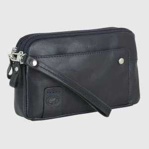Pochette Uomo in pelle 2 vani zip borsello a mano Harry 7" Blu