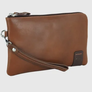 Pochette Uomo piatta in pelle borsello a mano Oliver 9" Castagno