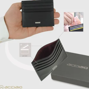 Porta carte di credito in pelle liscia Nero