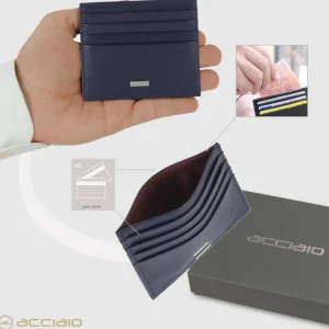 Porta carte di credito in pelle liscia Blu