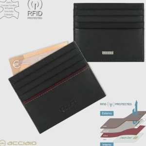 Porta carte di credito in pelle liscia Nero