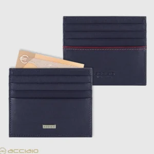 Porta carte di credito in pelle liscia Blu