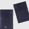 Porta carte di credito zip portafoglio verticale piatto in pelle liscia Blu Ink