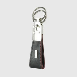Portachiavi in pelle liscia con 2 anelli Nero