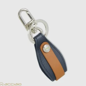 Portachiavi in pelle morbida con moschettone Blu