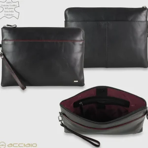Portadocumenti zip A4 Cartellina in pelle liscia Nero