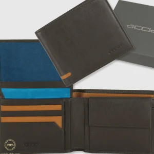 Portafoglio da uomo classico 10 carte, portamonete e patta, Marrone/Moka