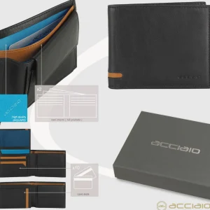 Portafoglio da uomo classico 10 carte, portamonete e patta, Nero