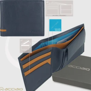 Portafoglio da uomo classico con 7 carte e portamonete, Blu