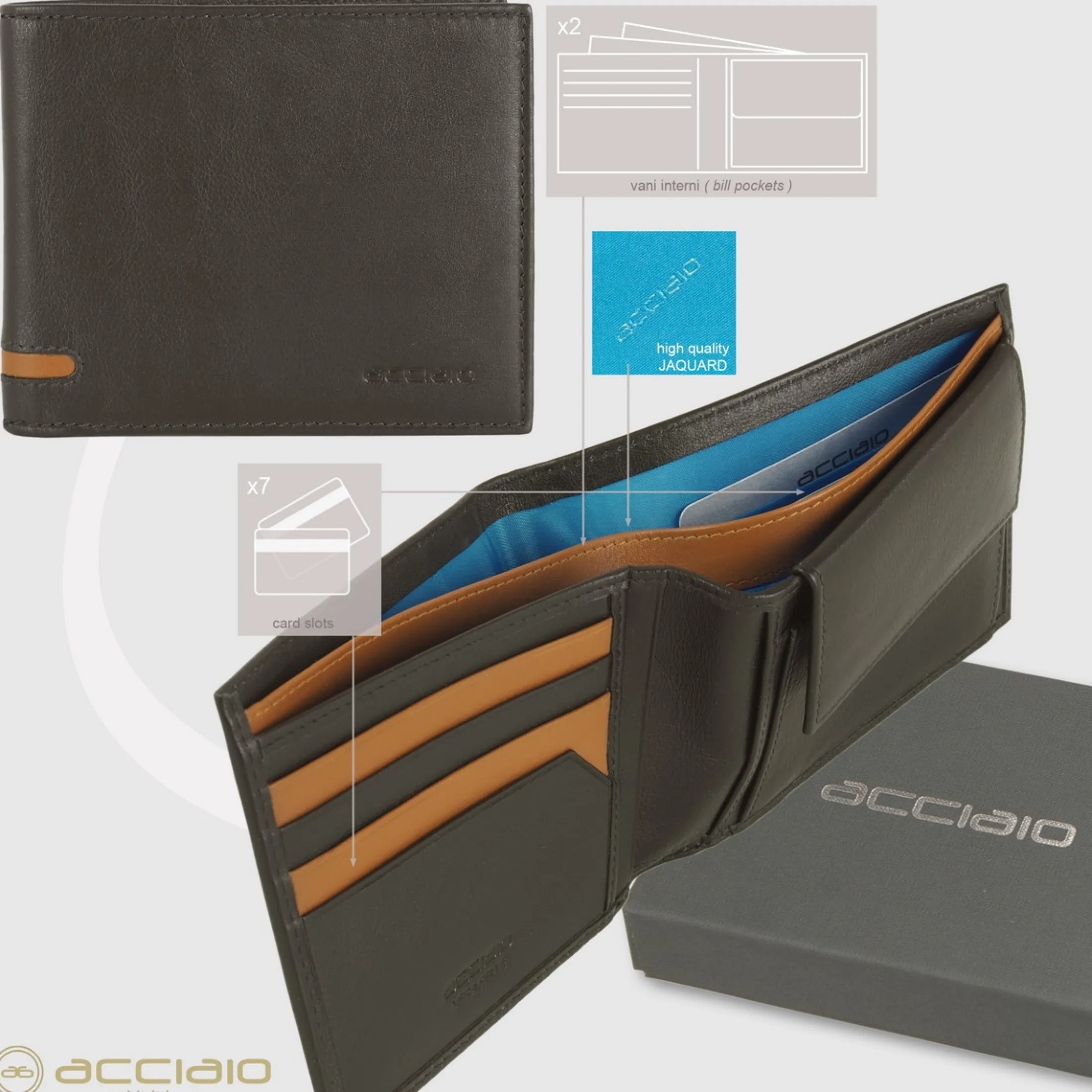 portafoglio_da_uomo_class_3-4.webp Portafoglio da uomo classico con 7 carte e portamonete, Marrone/Moka
