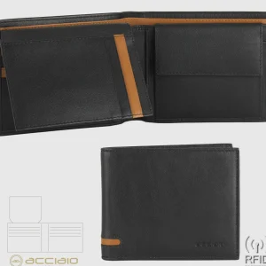 Portafoglio da uomo classico 10 carte, portamonete e patta, Nero