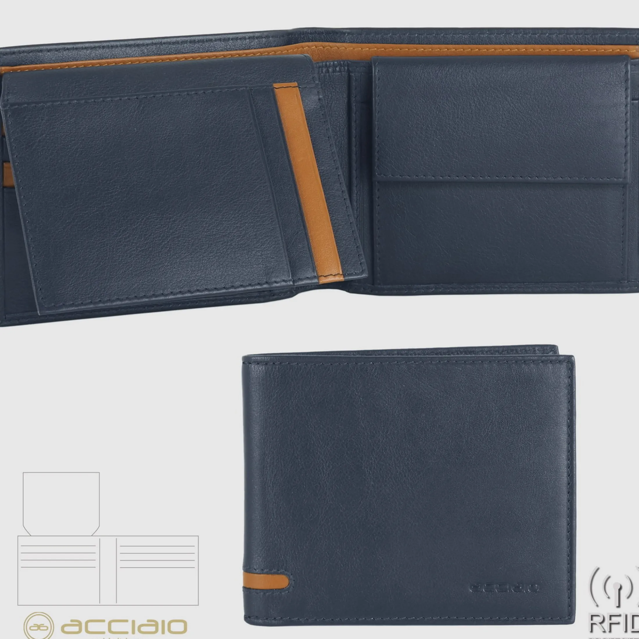 portafoglio_da_uomo_class_4.webp Portafoglio da uomo classico 10 carte, portamonete e patta, Blu