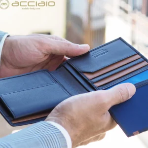 Portafoglio da uomo classico 10 carte, portamonete e patta, Blu