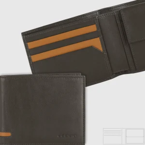 Portafoglio da uomo con 7 carte e portamonete, Moka