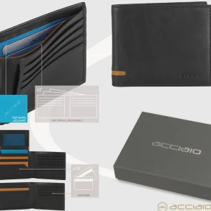 Portafoglio da uomo con 15 carte di credito e patta, Nero