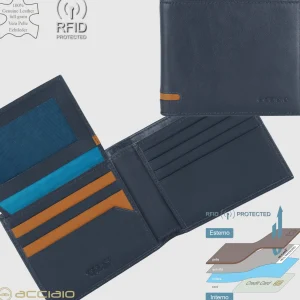Portafoglio da uomo con 15 carte di credito e patta, Blu