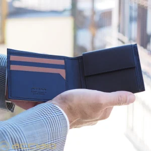 Portafoglio da uomo con 7 carte e portamonete, Blu