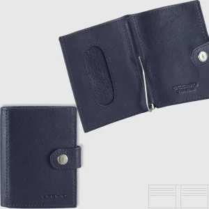 Portafoglio Mini con Fermasoldi a molla in pelle Blu Ink
