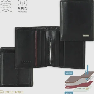 Portafoglio Piccolo con Fermasoldi Clip Portamonete in pelle Nero