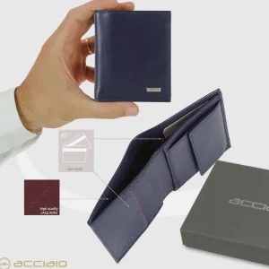 Portafoglio Piccolo uomo con Portamonete in pelle Liscia Ink Blu