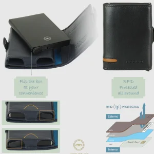 Portafoglio porta card Box Popup Rfid in pelle Nero