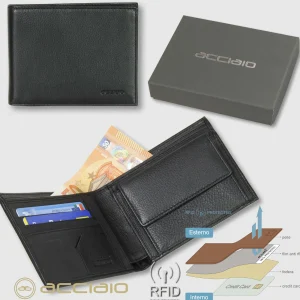 Portafoglio uomo classico portamonete 4cc pelle Soft Nero