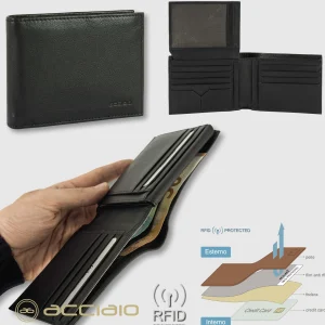 Portafoglio uomo classico 11 carte di credito in pelle Soft Nero