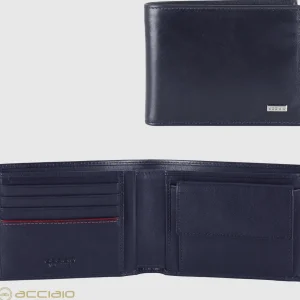 Portafoglio uomo con Portamonete classico in pelle Liscia Blu Ink