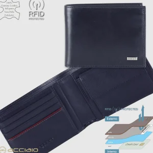 Portafoglio uomo con Portamonete classico in pelle Liscia Blu Ink