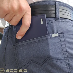 Portafoglio uomo con Portamonete classico in pelle Liscia Blu Ink