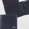 Portafoglio uomo medio con portamonete e patta in pelle Liscia Blu Ink