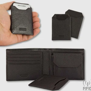 Portafoglio uomo Moka in pelle con portamonete e portacard Rfid