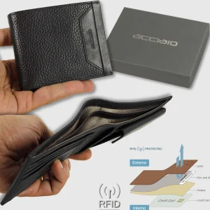 Portafoglio uomo Nero in pelle con portamonete e portacard Rfid