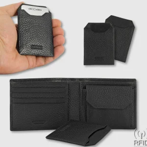 Portafoglio uomo Nero in pelle con portamonete e portacard Rfid