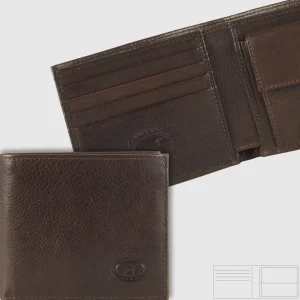 Portafoglio uomo piccolo in pelle con portamonete Moka