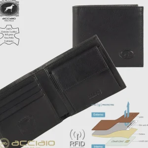 Portafoglio uomo piccolo in pelle con portamonete Nero